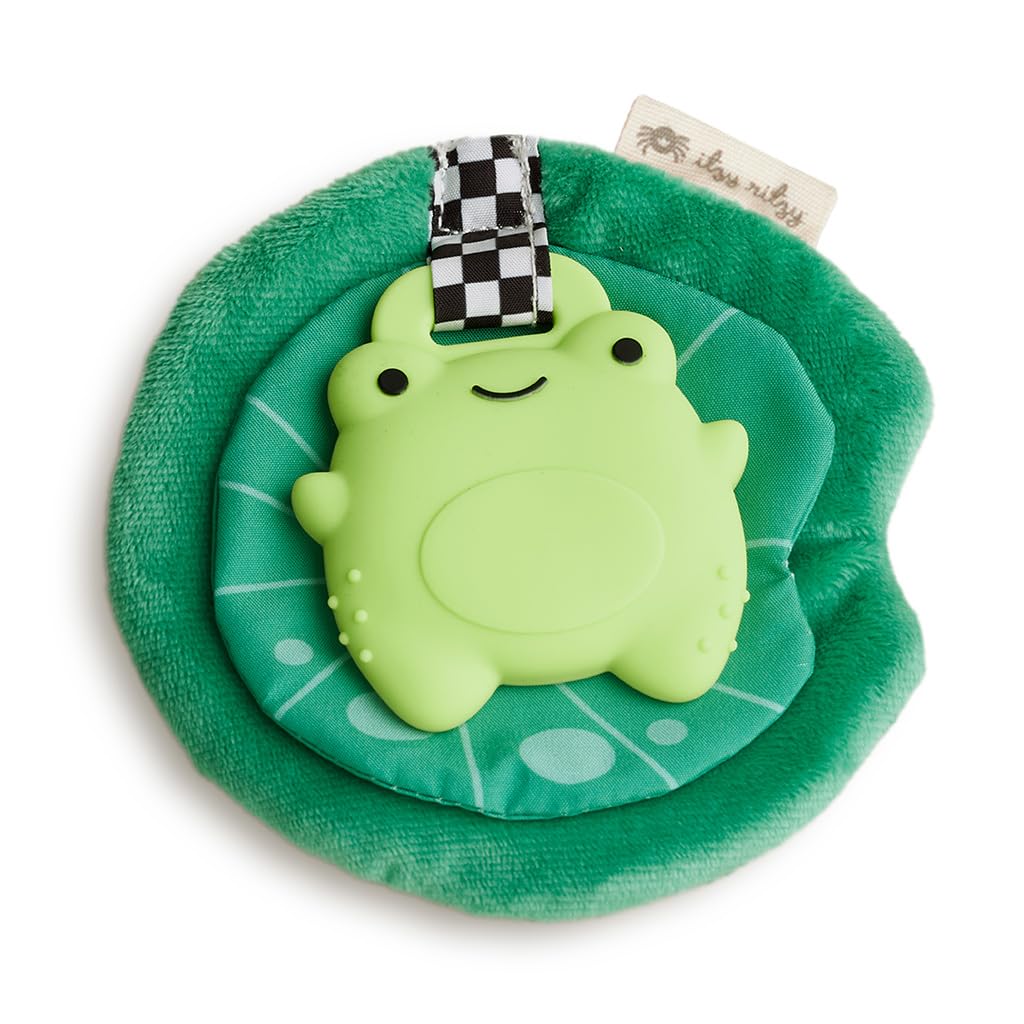Itzy Ritzy Crinkle Teether Toy - Silicone Frog Teething Toy with Crinkly Lilypad & Plush Velour Layer - Features Multiple Textur