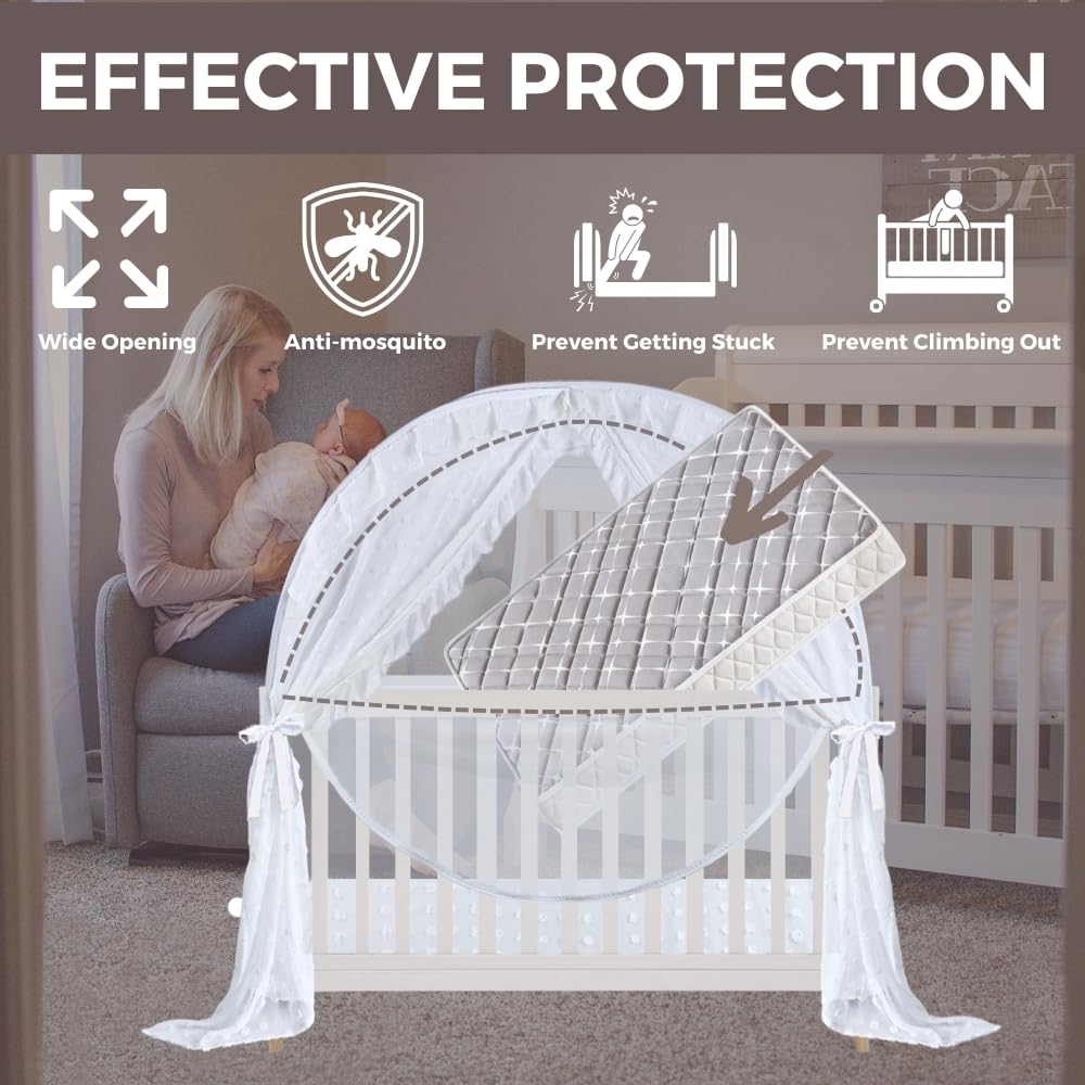 Wonder Space Elegant Baby Crib Net Tent - Minimalist Lace Design - Durable & Breathable Mesh To Keep Baby In & Stop Baby From Cl
