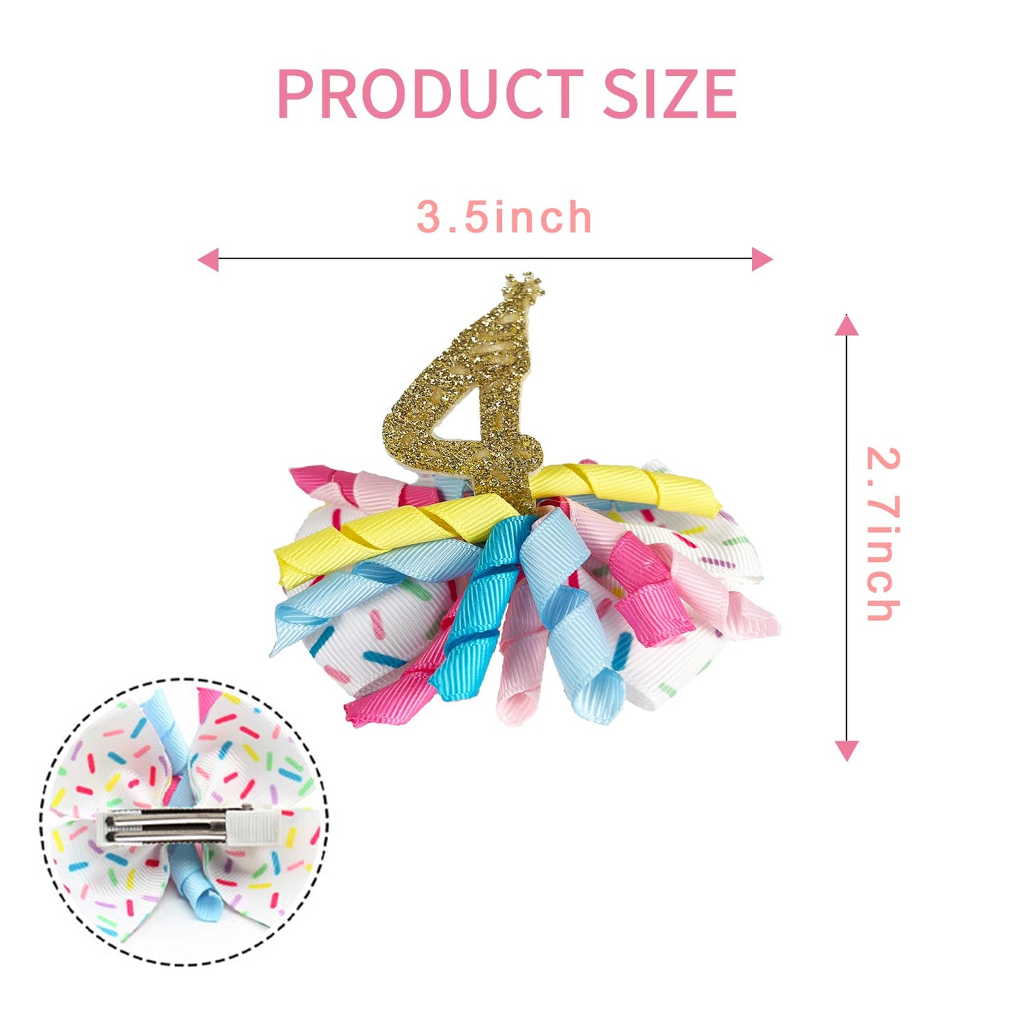 Birthday Hair Clips For Baby Girls - 2Pc Curly Ribbon With Gold Number Bow Hair Clips For 4Th Birthday Baby Bow Party Decoration