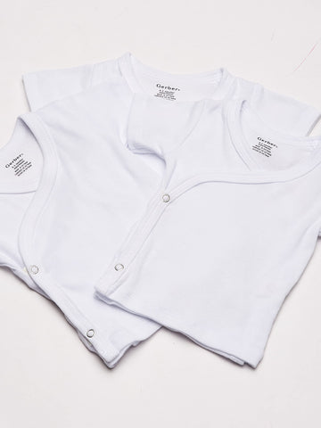 Gerber Baby Girls 3-Pack Short-Sleeve Side-Snap Shirt Infant And Toddler Hoodies, White, Newborn Us