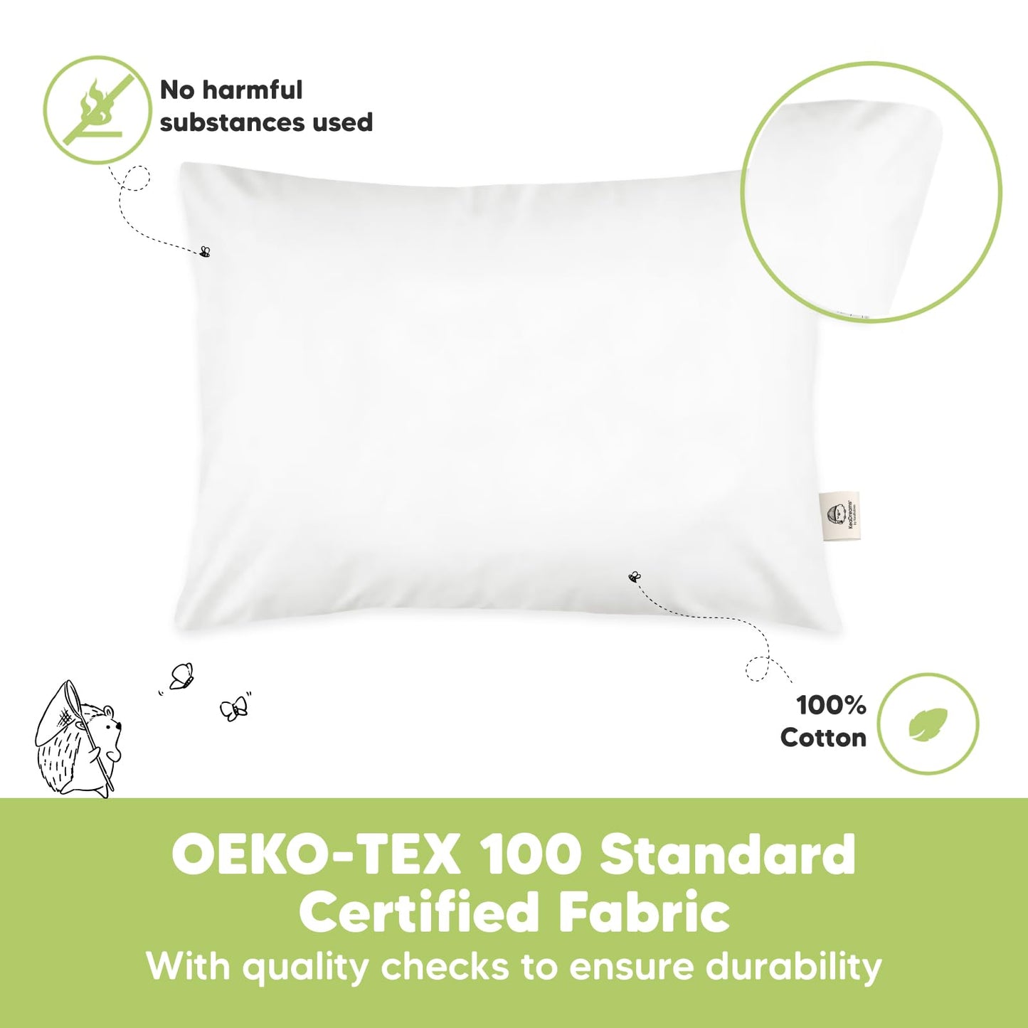 Keababies Toddler Pillow - Soft Organic Cotton Toddler Pillows For Sleeping - 13X18 Small Pillow For Kids - Kids Pillows For Sle