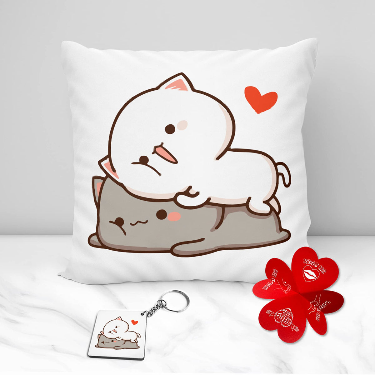 K1Portal Peach and Goma Mochi Cat Pillow Cushion, Gifts for him, Boyfriend, Valentines Gift for Girlfriend, Valentine Pillow for
