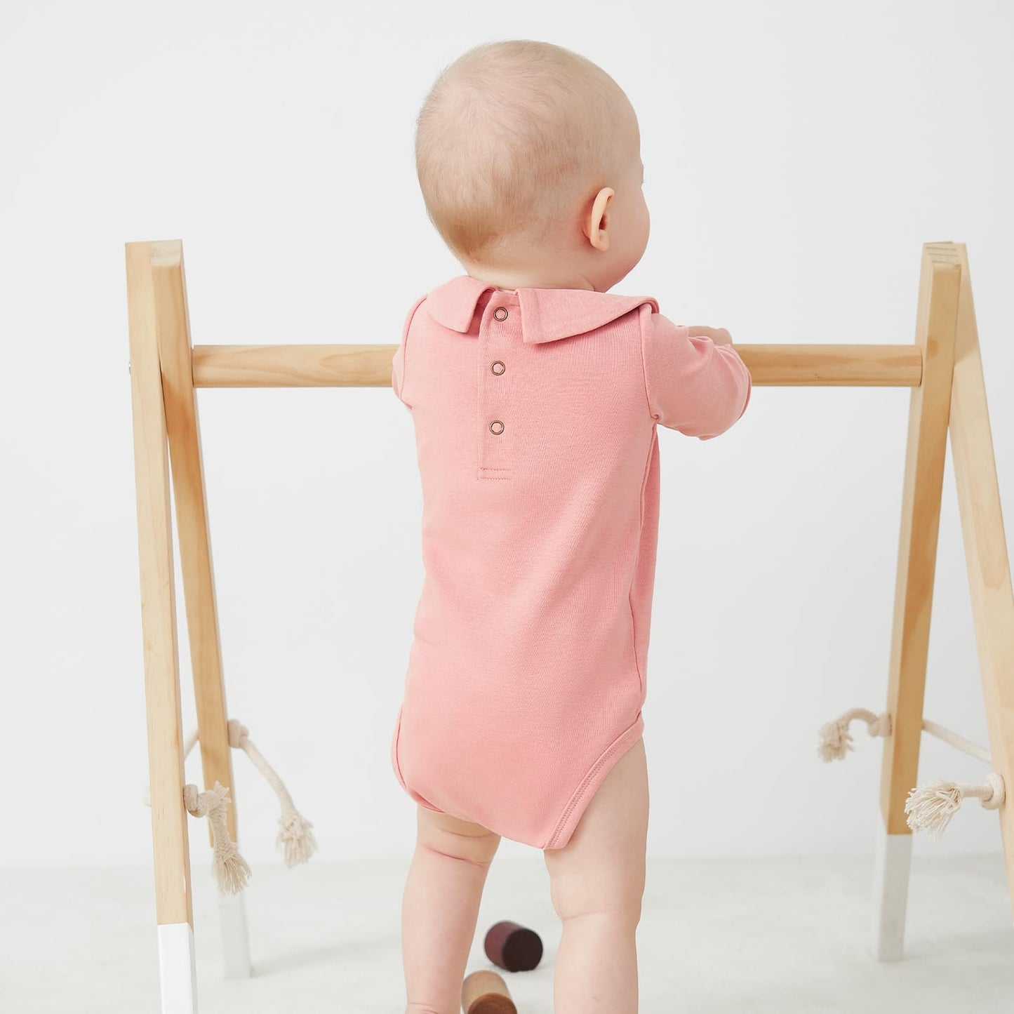 Pureborn Baby Girls Bodysuit Long Sleeve Cotton Peter Pan Collar Romper Spring Fall One-Piece Outfit Dusty Rose 9-12 Months