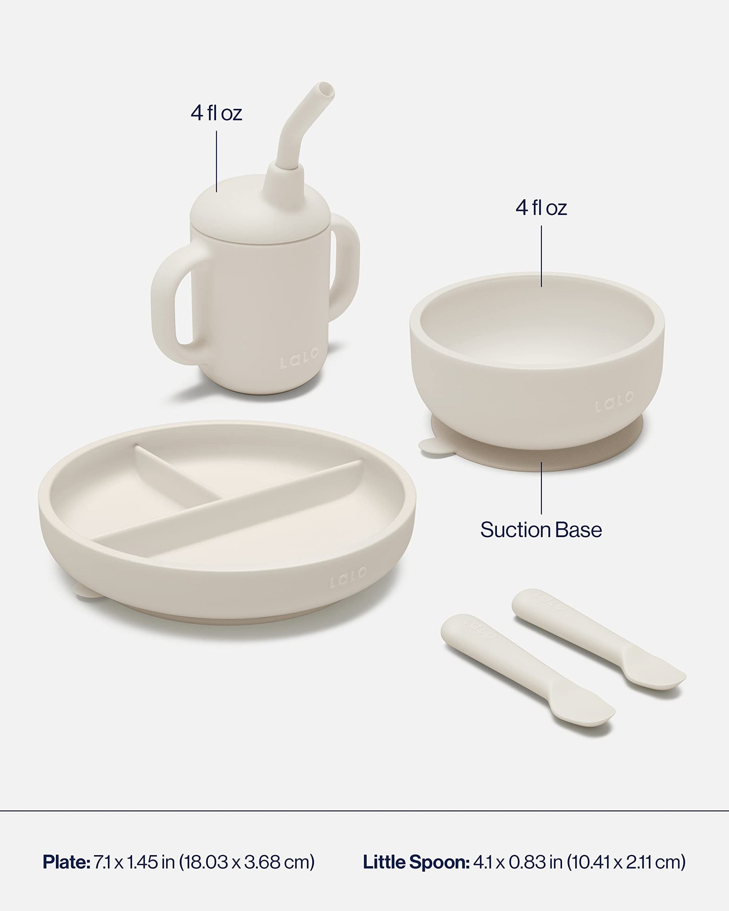 Lalo First Bites Silicone Baby Feeding Set - Baby Led Weaning Supplies - Non-Toxic Silicone - Includes 2 Bibs, 2 Spoons, Trainin