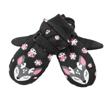American Trends Kids Snow Mittens For Toddler Winter Gloves Waterproof Ski Kid Boy Mitten Fleece Glove Black Fox M(Fits 5-10 Yea