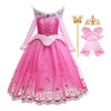 Fmyfwy Girls Aurora Princess Dress Sleeping Beauty Fancy Halloween Costume Christmas Birthday Party Gown Rose W/Accessories 4-5T