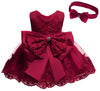 Nssmwttc Baby Girl Ball Gown Dress Infant Birthday Party Christmas New Year Dresses Toddler Christmas (Burgundy,6M)