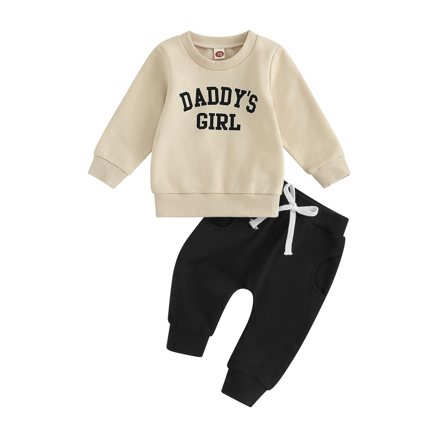Baby Girl Clothes Daddy Mama Saying Outfits Long Sleeve Fall Winter Infant Toddler Sweatshirt Top Pants Set (Apricot, 0-6 Months