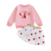 Yingisfitm Toddler Girl Valentines Day Outfit Letter Sweatshirt Love Heart Tutu Skirts Sets Little Girl Valentine Clothes (Pink,