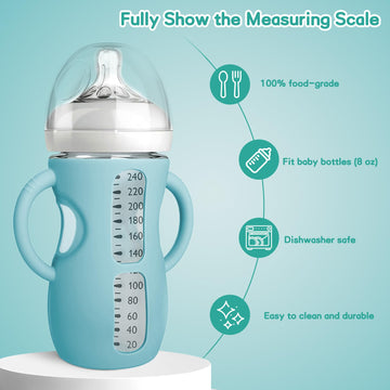 Audrwall Silicone Sleeves For Avent Natural Glass Baby Bottles, Bpa Free, Anti Breakage Baby Bottle Holder With Handles (Green +