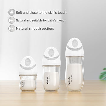 Gulicola Natural Glass Baby Bottle Newborn Set, 3 Oz And 5 Oz With Extra Slow Flow & Slow Flow Nipple, Anti Colic, 0-3 Months, 2