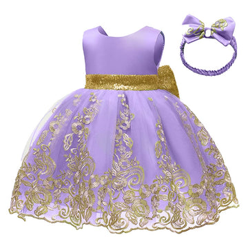 Infant Girls Easter Big Bowknot Dresses Baby Little Girls Tulle Lace Wedding Party Ball Gown Dress (Purple,60)