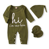 Grnshts Newborn Baby Boy Romper Coming Home Outfits Letter Print Bodysuit Jumpsuit+Hat+Gloves 3Pcs Clothes Set (Army Green, 1-3