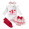 Fybitbo First Valentines Day Baby Girl Outfit Heart Letter Romper Ruffle Tutu Skirt Dress Newborn Infant Girl Clothes Set (White