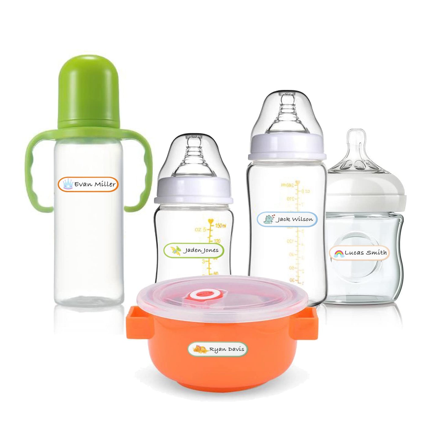 Waterproof Baby Bottle Labels For Daycare, 80Pcs School Name Label Stickers For Kids Stuff Personalized, Self Laminating, Dishwa