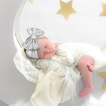 Yanjie Metallic Gold And Silver 5' Baby Large Messy Bows Headwrap Stretch Bronzing Top Knot Turban Headband Hair Band 2Pcs/Pack