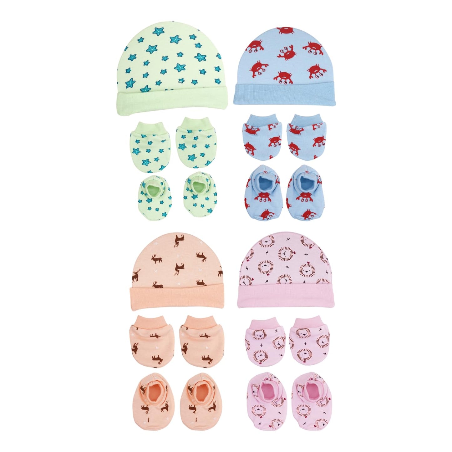 Secure Steps Mittens Cap And Booties Set For New Born Baby Pack Of 4 | 100% Cotton Baby Mittens Set 0 To 6 Months | Soft AntiSc