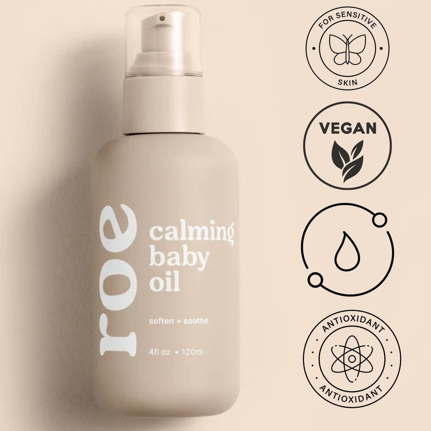 Roe Wellness Baby Oil Calming & Soothes Rough And Irritated Skin | All Natural Non-Greasy Hydrating Baby Oil | Moisturize Full B