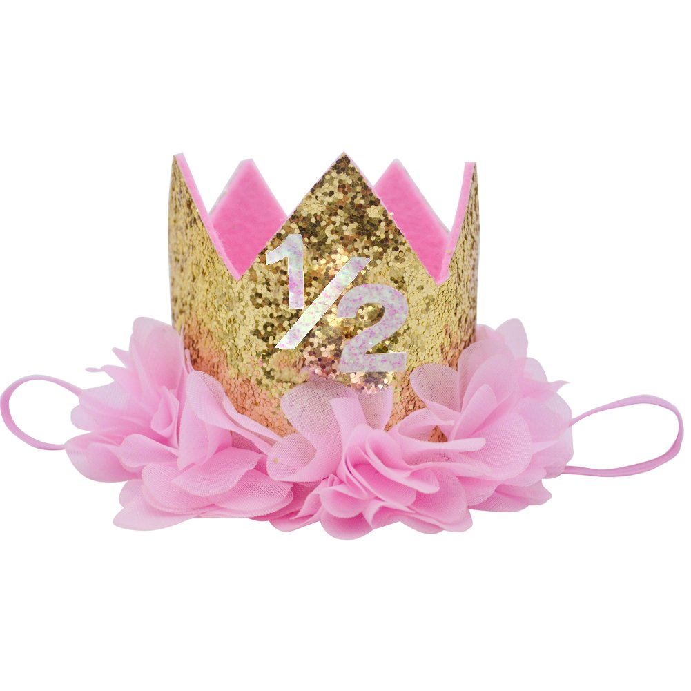 Half Birthday Crown 12 Baby Girl Flower Tiara Headband Party Hat Hairband