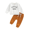 Toddler Baby Boy Fall Winter Outfits Letter Crewneck Sweatshirt Casual Pants 2Pcs Clothes Set White-Brown 12-18 Months