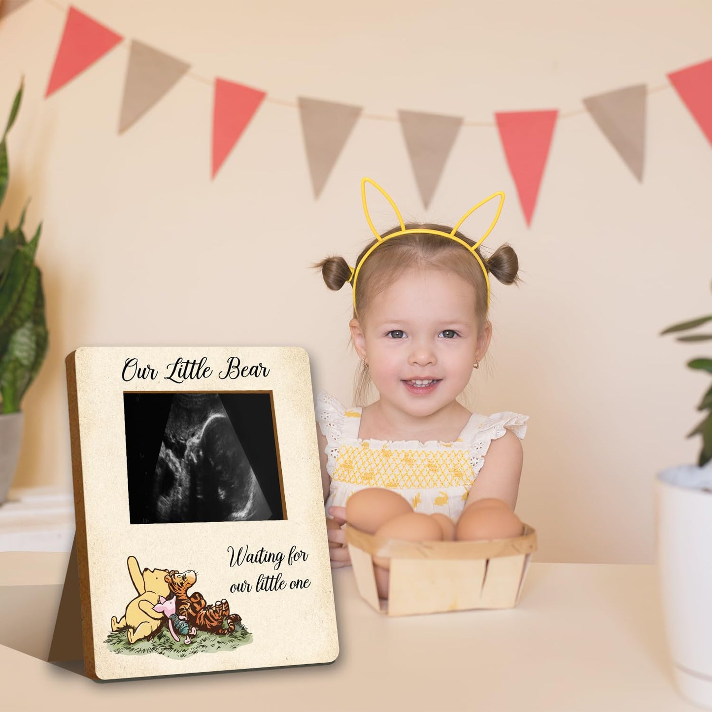 Winnie Baby Shower Decor - Picture Frame, Sign, Ultrasound Frame, Pregnancy Milestone Keepsake & Gender Reveal Decor