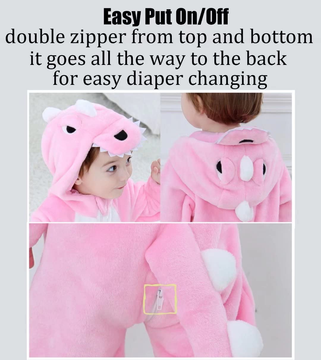 Baby Pink Dinosaur Costumes Unisex Toddler Outfit Halloween Dress Up Romper 2-6 Months