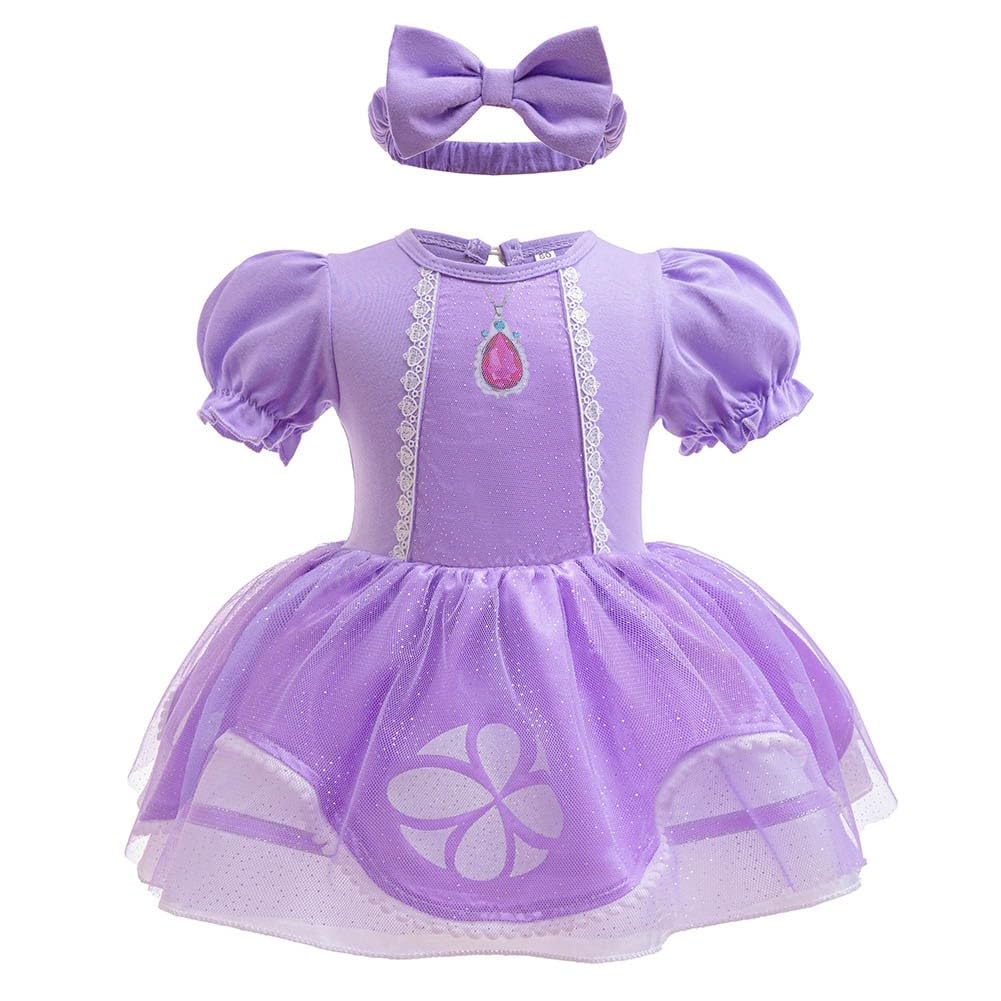NEWEPIE Sofia Princess Costume for Baby Girls Halloween Outifts Christmas Birthday Romper Tutu Dress w/Headband