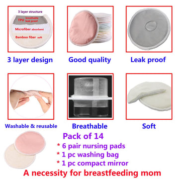 Joycoikat Reusable Nursing Breast Pads Washable Multi-Color Thin Nipple Cover Pad With A Washing Bag For Lactating Breastfeeding