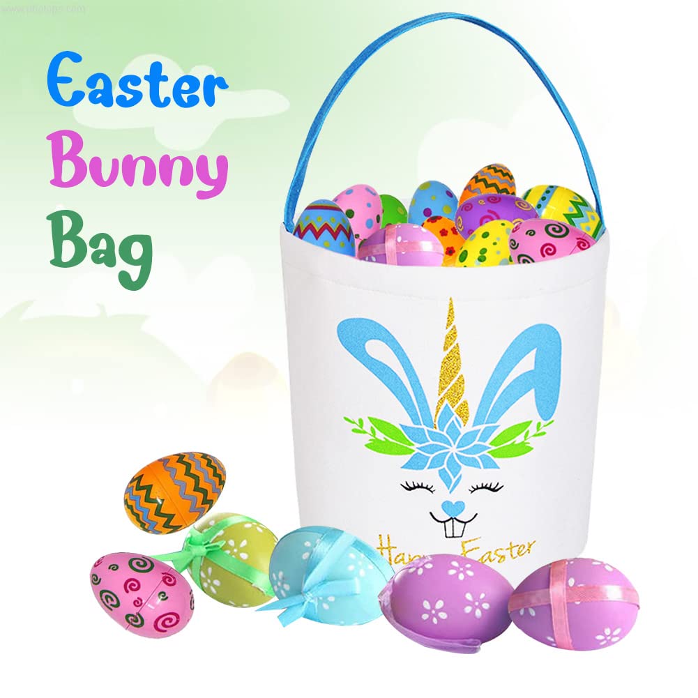 2 Pcs Easter Canvas Bunny Baskets For Kids, Personalized Unicorn Tote Bags For Easter Party Decoration, Toy Candy Gifts Storage,
