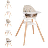 Komcot High Chair, 6 in 1 Wooden Convertible High Chairs for Babies and Toddlers, Booster Seat with Double Tray & Reversible Foo