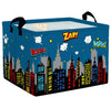 Clastyle 36L Large City Skyline Blue Book Shelf Basket Hero Comic Zap Wow Boom Gift Basket For Kids Room Nursery Rectangle Build