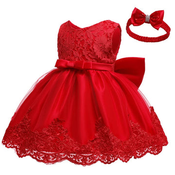 Baby Christmas Embroidery Lace Dresses Little Kid Easter Halloween Wedding Formal Event Dress (Red 8348,24M)