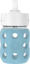 Lifefactory 8-Ounce Wide Neck Glass Baby Bottle With Protective Silicone Sleeve And Pivot Straw Cap, Denim (Lg2241Wde4)