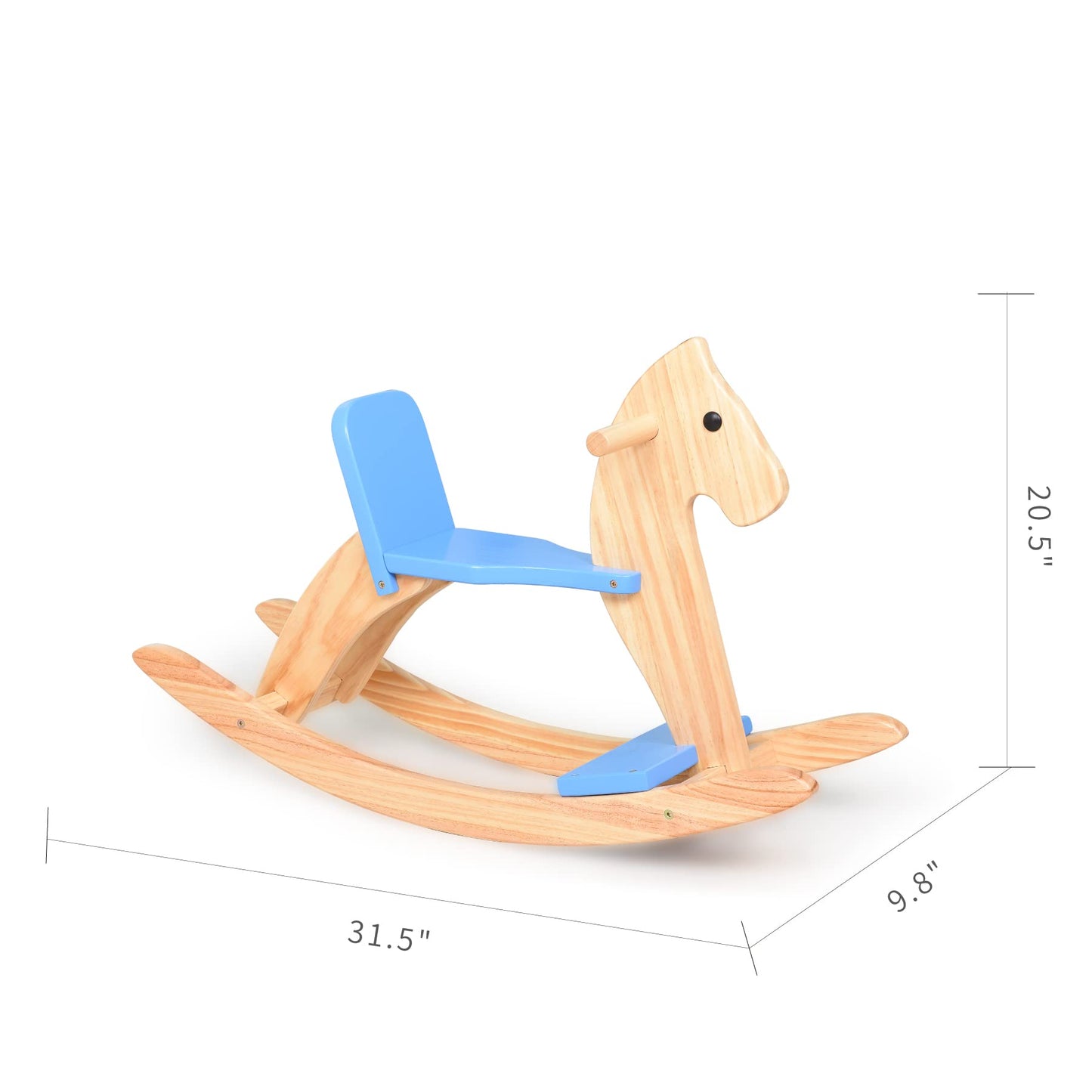 KRAND Wooden Rocking Horse Baby Ride On Toy for Toddler Rocking Horse Classic Design with Pedal and Safe backrest for Toddlers (