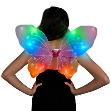Light Up Multicolor Costume Rainbow Fairy Butterfly Wings With 2 Green, 2 Blue And 2 Red Leds