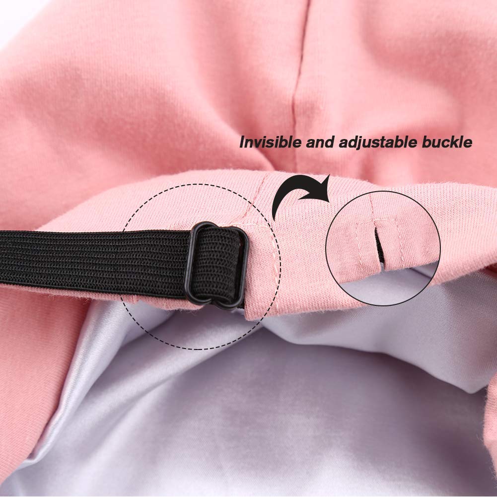 Greatremy Beanie Big Kidsteens Silky Satin Lined Hair Bonnet Sleep Cap-Adjustable Elastic Band Slouchy Cotton Beanie Hat For Tee