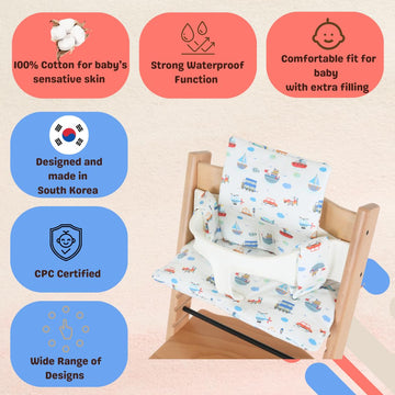 Gembebe Waterproof & Compatible Stokke Tripp Trapp Cushion Set - Easy To Clean - Made In Korea - 100% Cotton - Made For Stokke T
