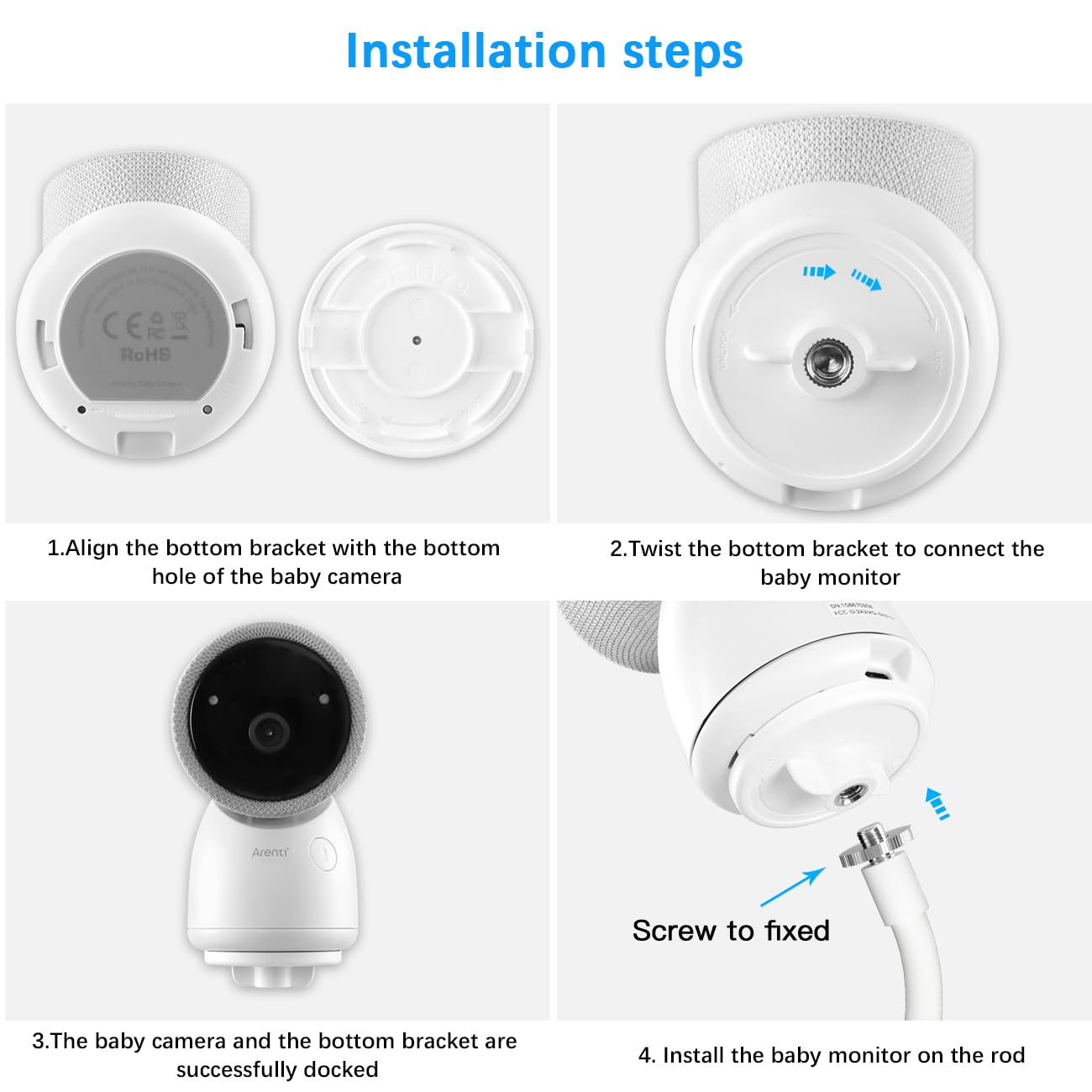 Koroao Clip Mount For Arenti Baby Monitor Without Tools Or Wall Damage (White)