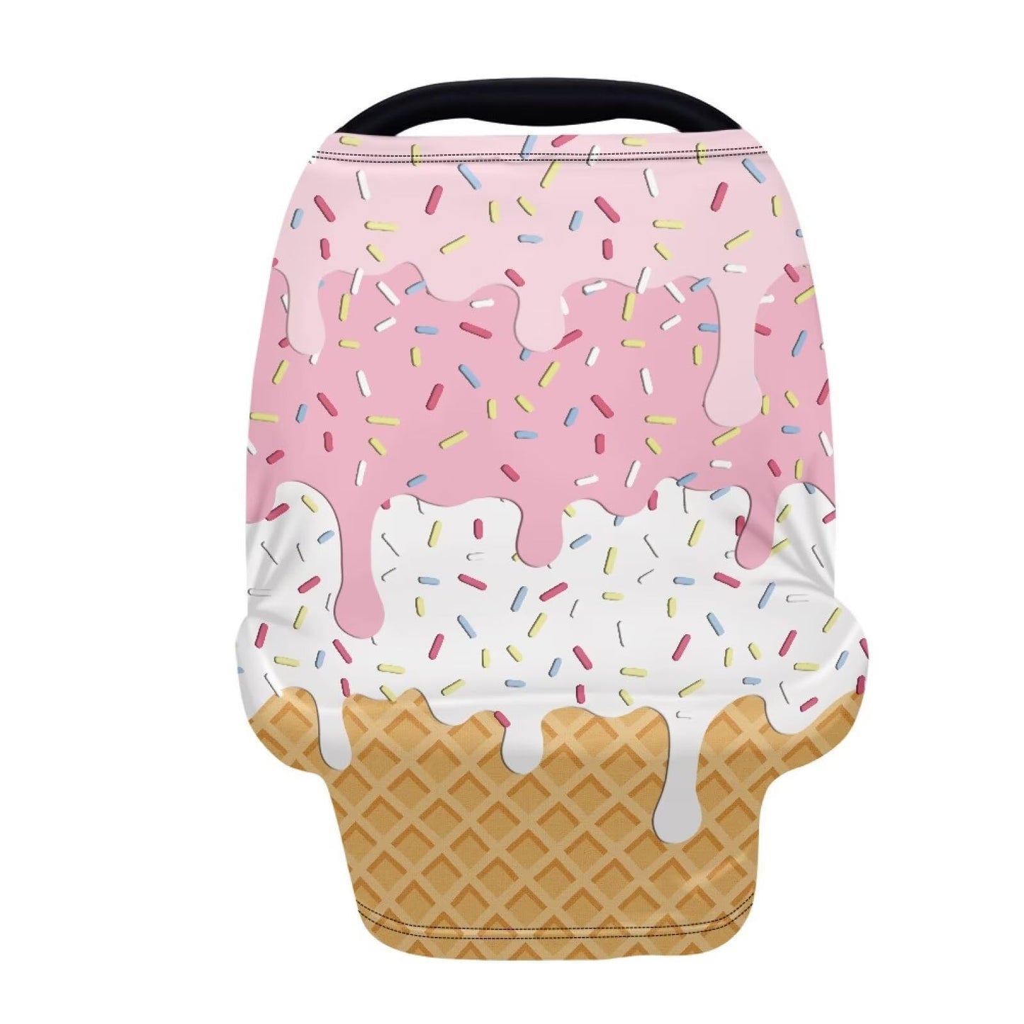 Biyejit Ice Cream Baby Car Seat Cover for Girls and Boys - Stretchy Carseat Canopy, Nursing Cover, Grocery Cart Cover, High Chai