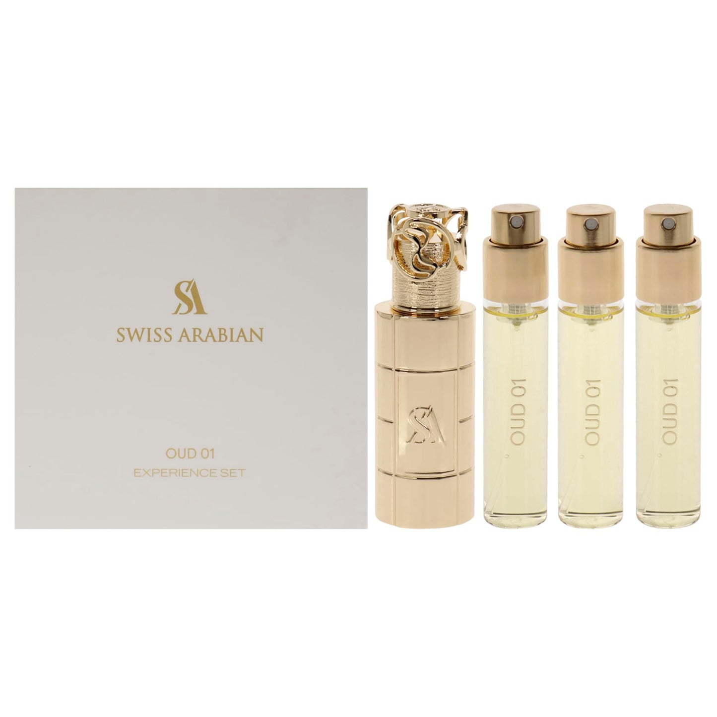 Oud 01 By Swiss Arabian For Unisex - 4 Pc Mini Gift Set 3 X 10Ml Perfume Spray, 1 Metal Case