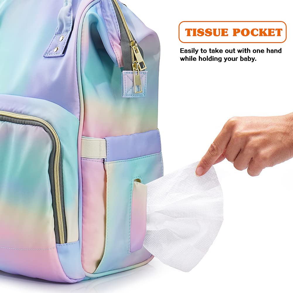 Limhoo Diaper Bag Backpack For Mom & Dad, Multifunction Waterproof Baby Changing Bags, Large Nappy Bag Backpack (Rainbow)