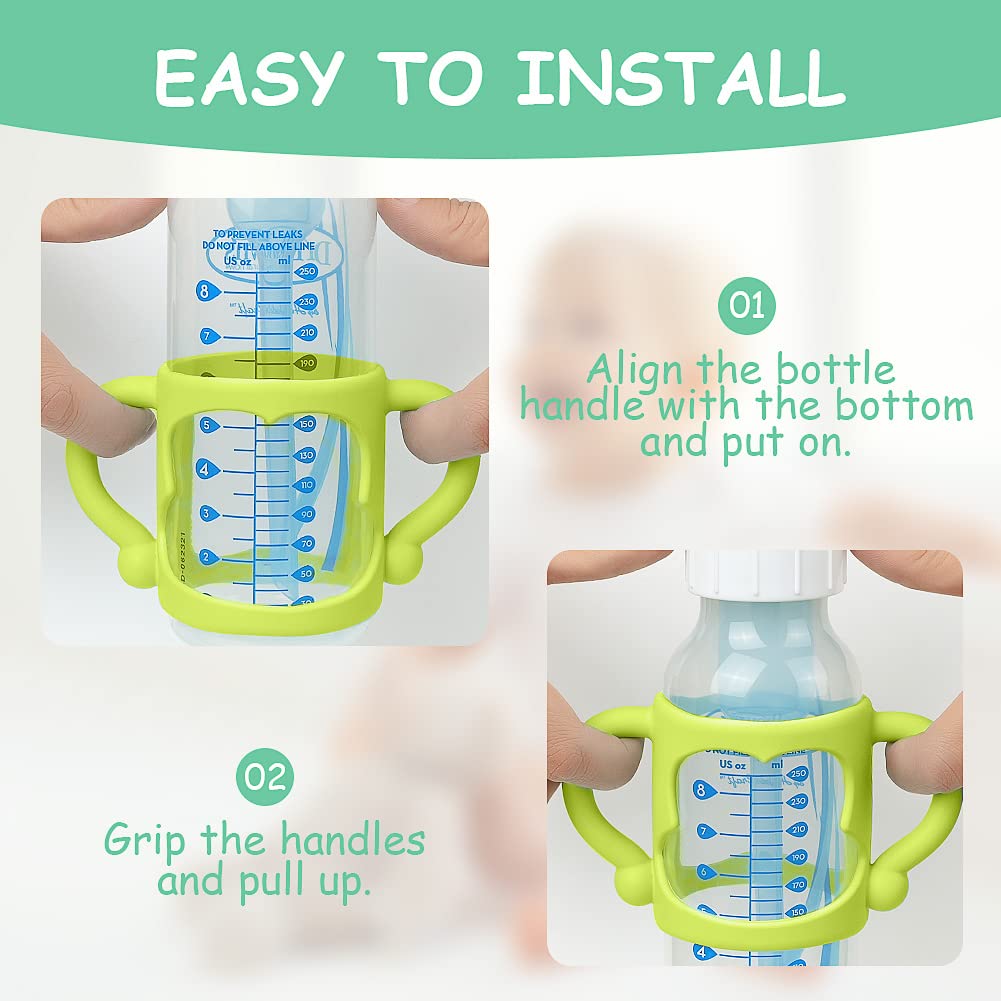 Dr Brown'S Silicone Bottle Handles - 2Pcs Easy Grip Handles For Narrow Bottles, Lightweight And Easy To Carry (Green/Blue)