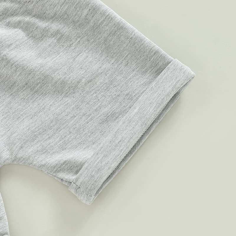 Toddler Baby Boy Clothes Letter Short Sleeve T Shirt Top Boys Shorts With Pocket Cute Summer Outfit 2Pcs Set (Little Dude Carame