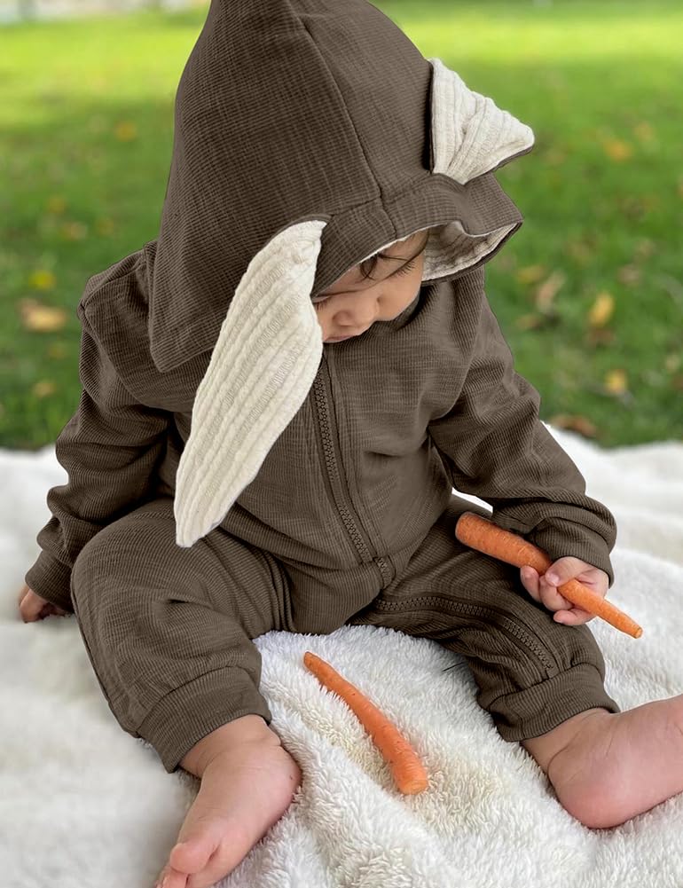Agqt Baby Boys Bunny Costume 1St Easter Outfit Onesie Halloween Animal Clothes One Piece Romper Rabbit Ear Hoodie Brown Size 12-