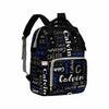 Artsadd Personalized Diaper Bag With Name, Customized Black And Blue Monogram Nappy Backpack With Thermal Pockets Multi-Function