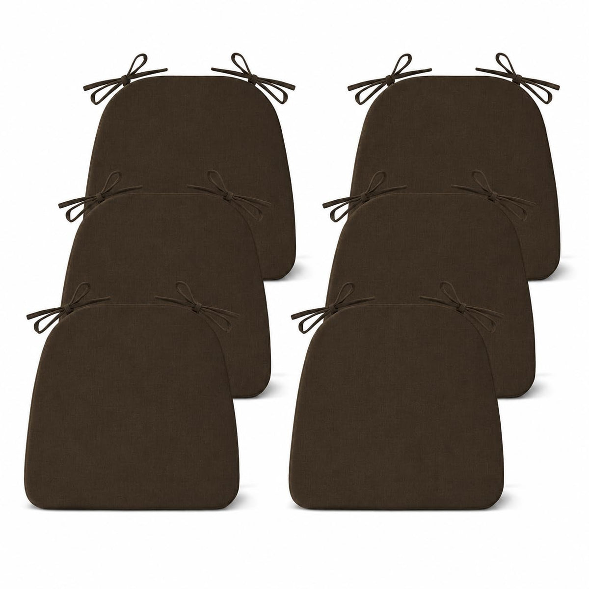 Shelfam Brown DShaped Chair Cushions 6 Pack, 17 x 16 Inch Soft Dining Chair Seat Pads with NonSlip Ties and Washable Covers fo