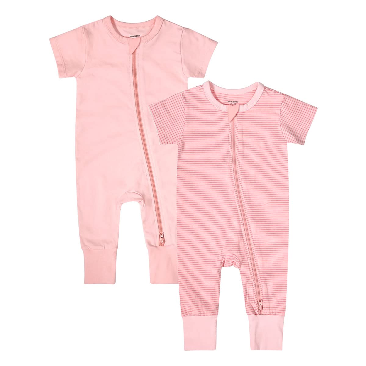 Teach Leanbh Baby Boys Girls 2-Pack Romper Jumpsuits Cotton 2 Way Zipper Short Sleeve Footless Sleep And Play 3-24 Months (Pink,