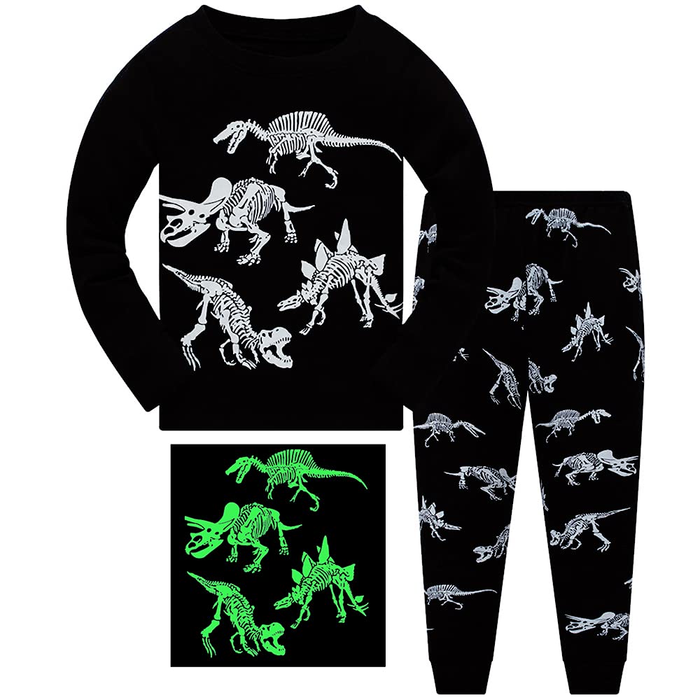 Little Boys Pajamas Sets Glow In Dark Dinosaur Sleepwear 100% Cotton Pjs 2 Piece Toddler Clothes Kids 6T