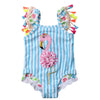Kids Toddler Baby Girl One Piece Swimsuit Beach Wear Striped Flamingo Tassels Swimwear Bathing Suits 5-6 Years