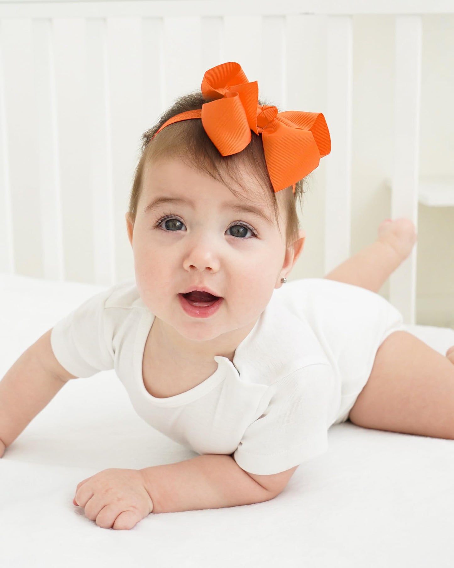 Jollybows 40Pcs Baby Girls Grosgrain Ribbon Hair Bows Headbands 4' Elastic Hair Band Hair Accessories For Infants Newborn- Natu